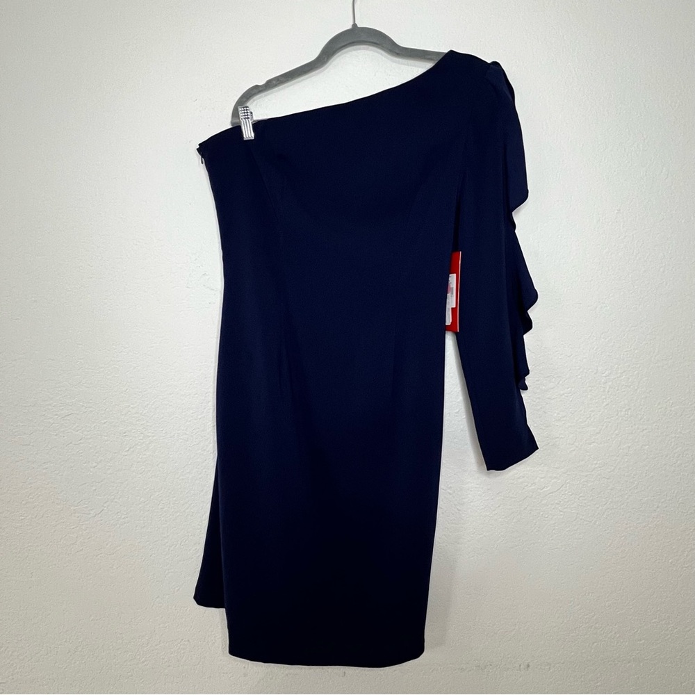 NWT Carmen Marc Valvo Infusion Navy Blue One-Shoulder Cocktail‎ Dress Women’s 12